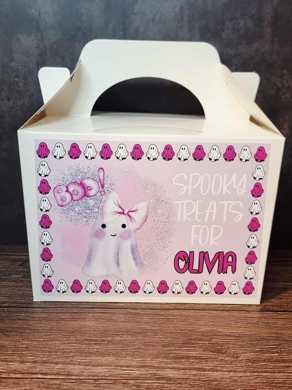 Halloween BOO Ghost Treat Box Sticker Pink
