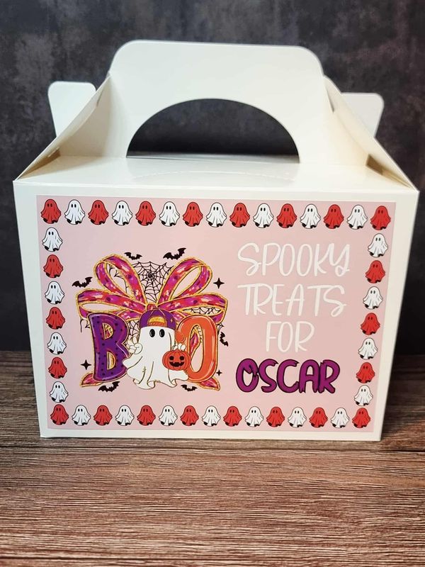 Halloween BOO Treat Box Sticker Orange