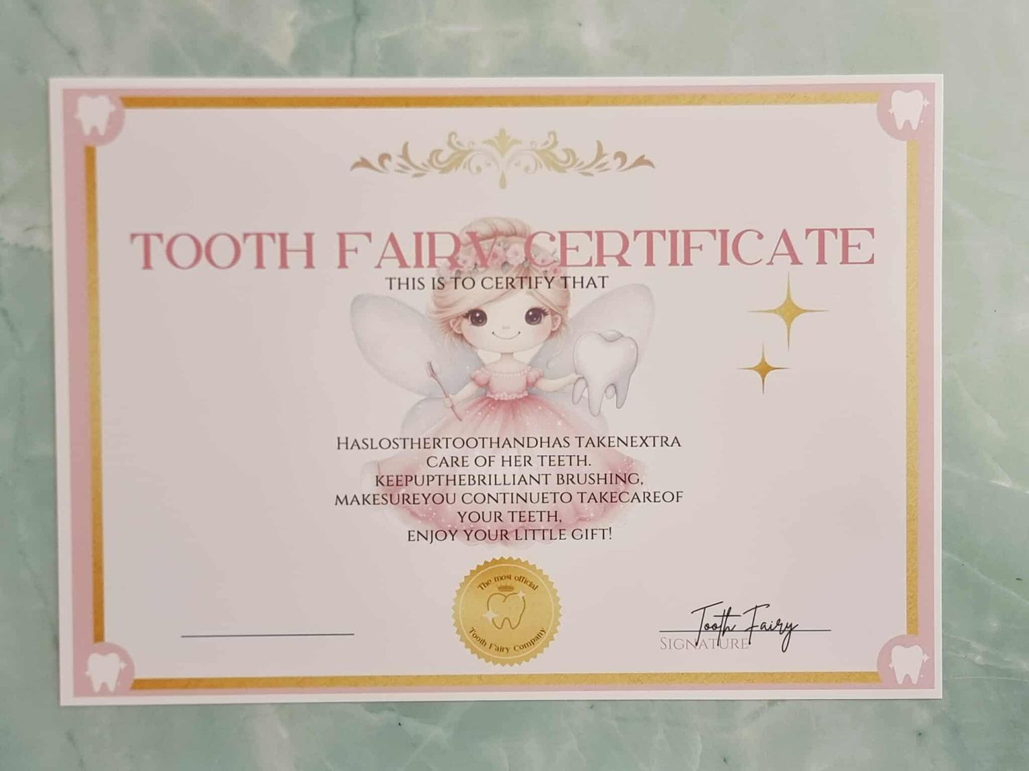 Tooth Fairy Certificate Design 4