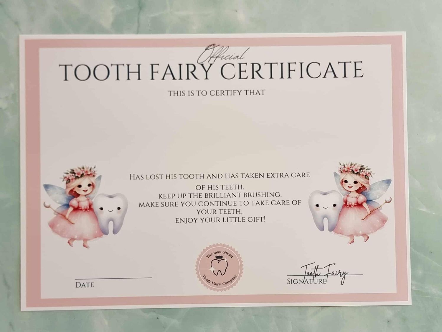 Tooth Fairy Certificate Design 2