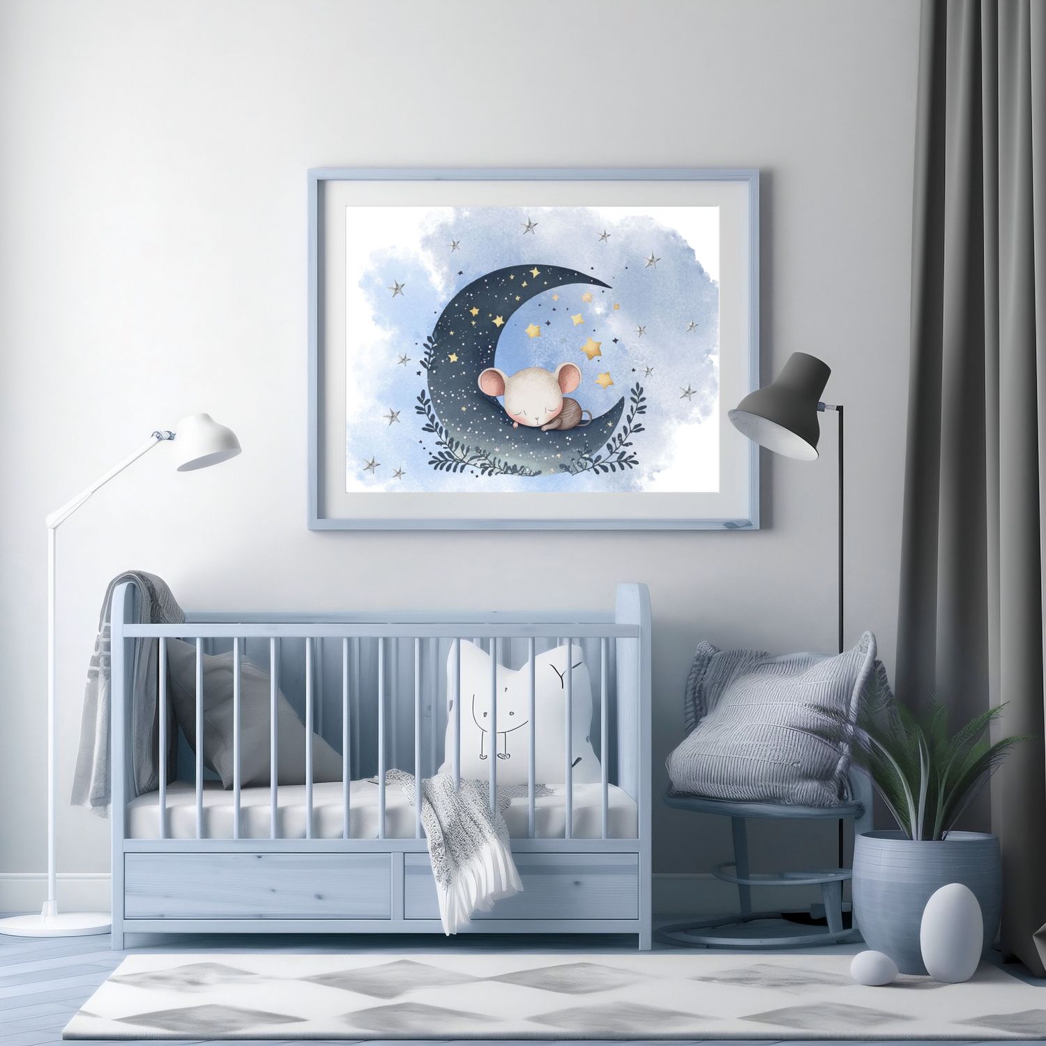 Sleepy Mouse Design 1 Nursery Bedroom Decor Print