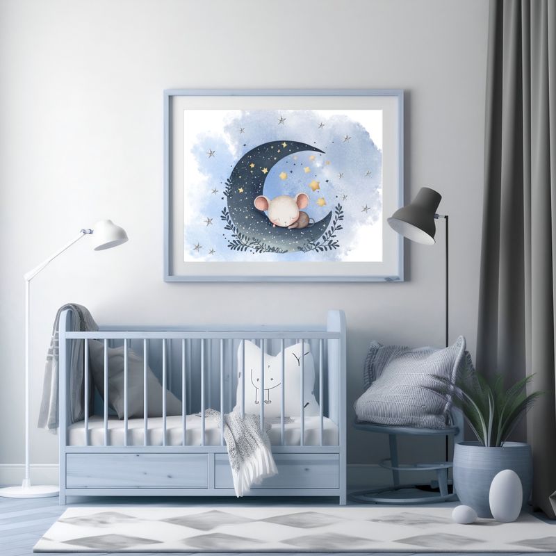 Sleepy Mouse Design 1 Nursery Bedroom Decor Print