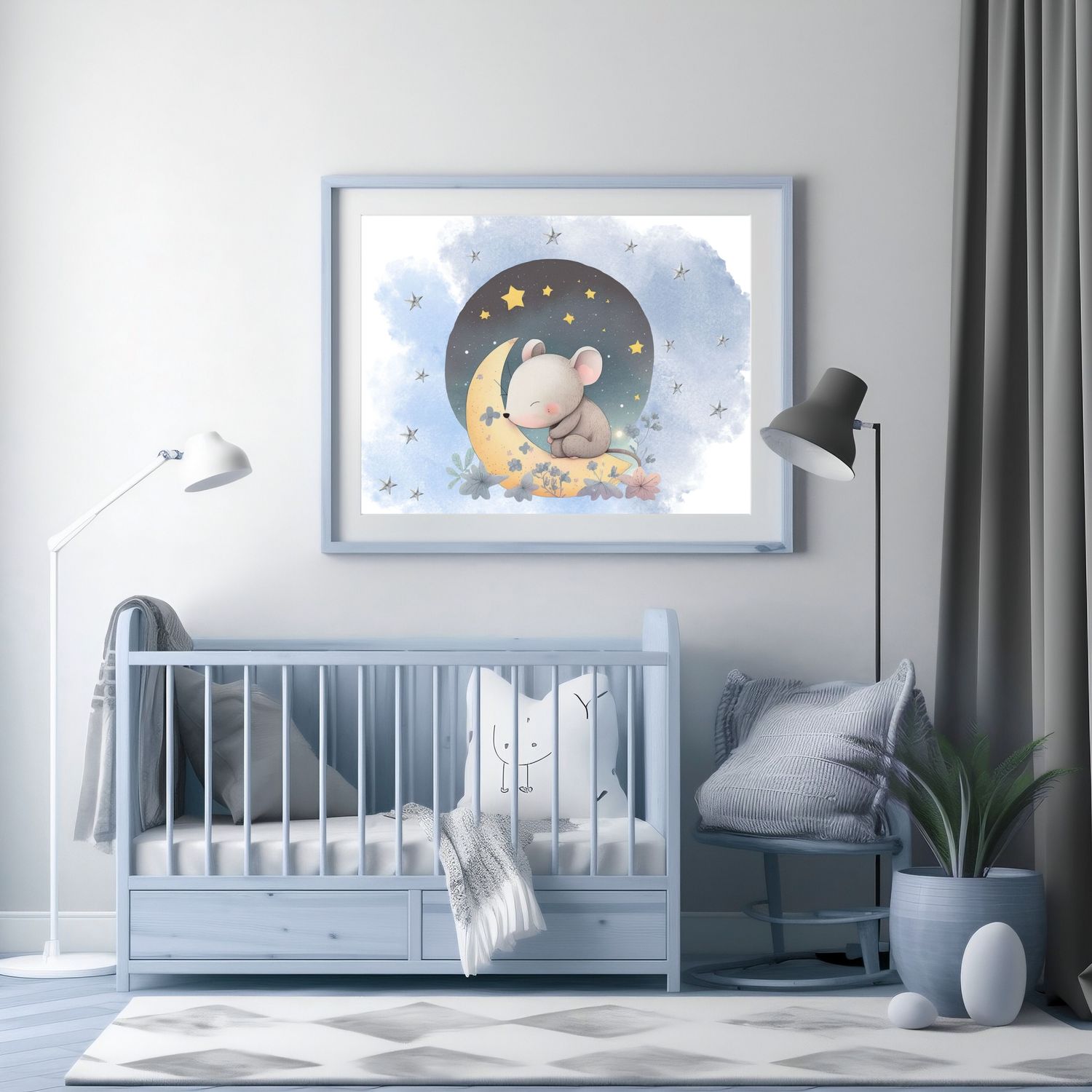 Sleepy Mouse Design 3 Nursery Bedroom Decor Print