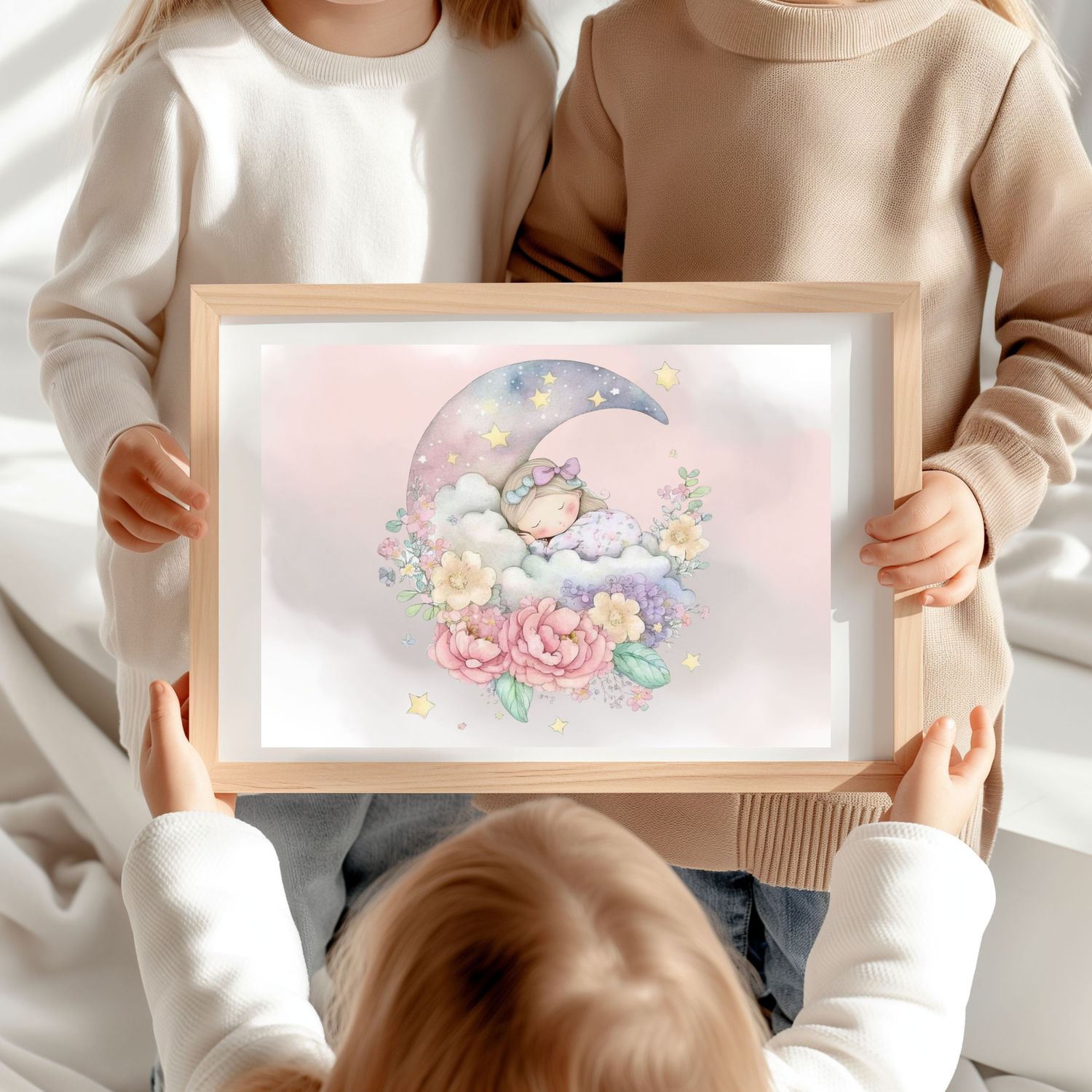 Floral Moon Design 2 Nursery Bedroom Decor Print
