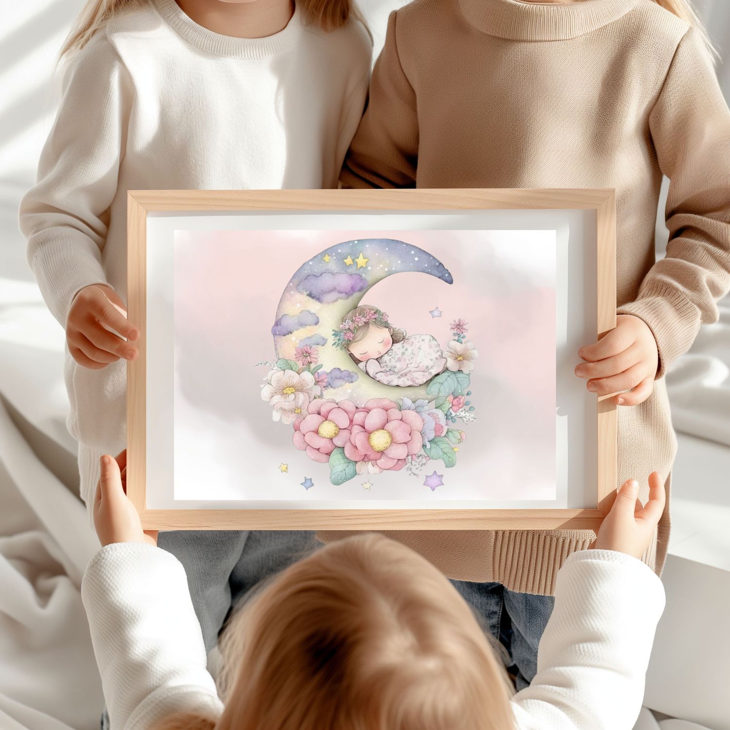Floral Moon Design 3 Nursery Bedroom Decor Print