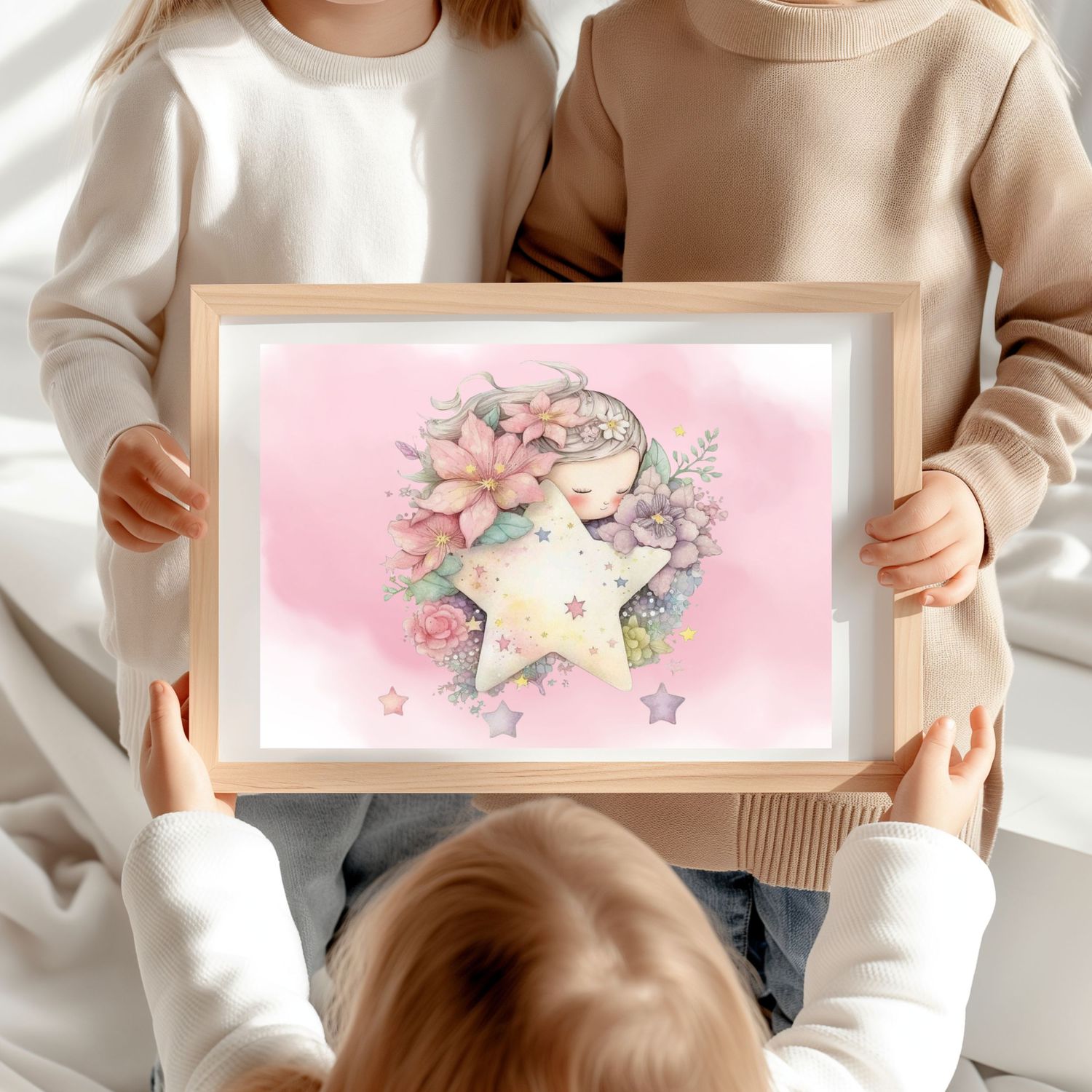 Floral Star Sleepy Girl Design 3 Nursery Bedroom Decor Print