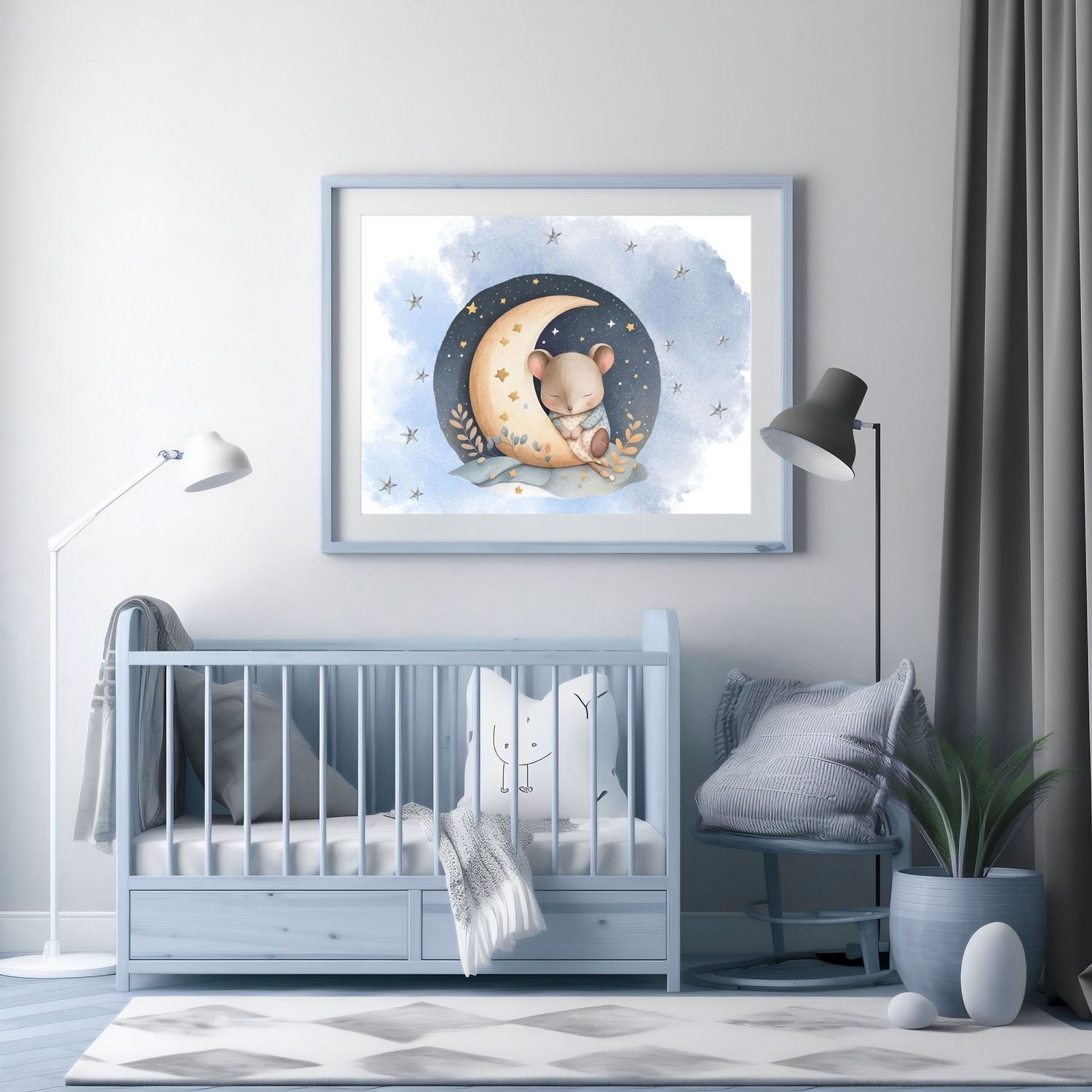 Sleepy Mouse Design 2 Nursery Bedroom Decor Print