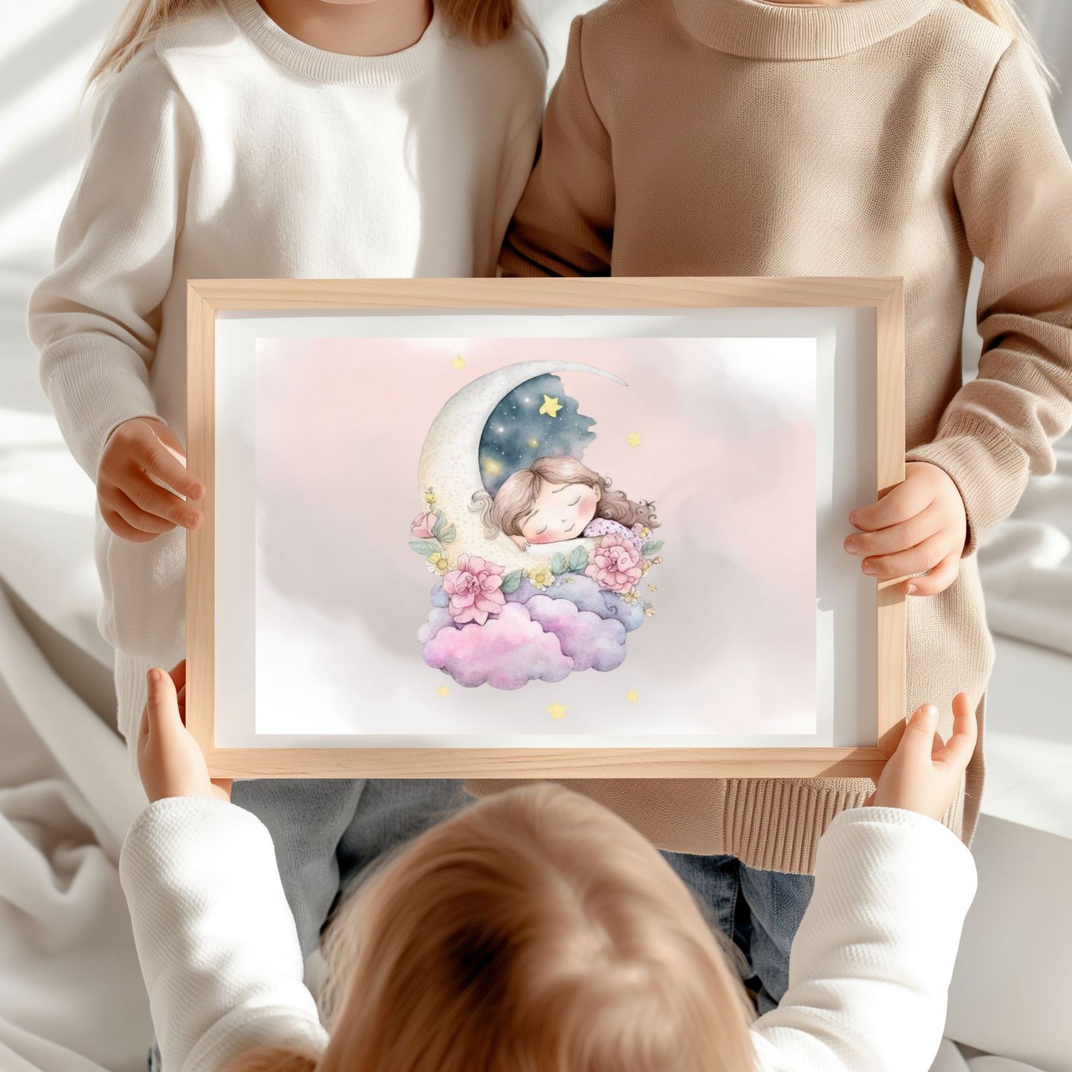 Floral Moon Design 5 Nursery Bedroom Decor Print