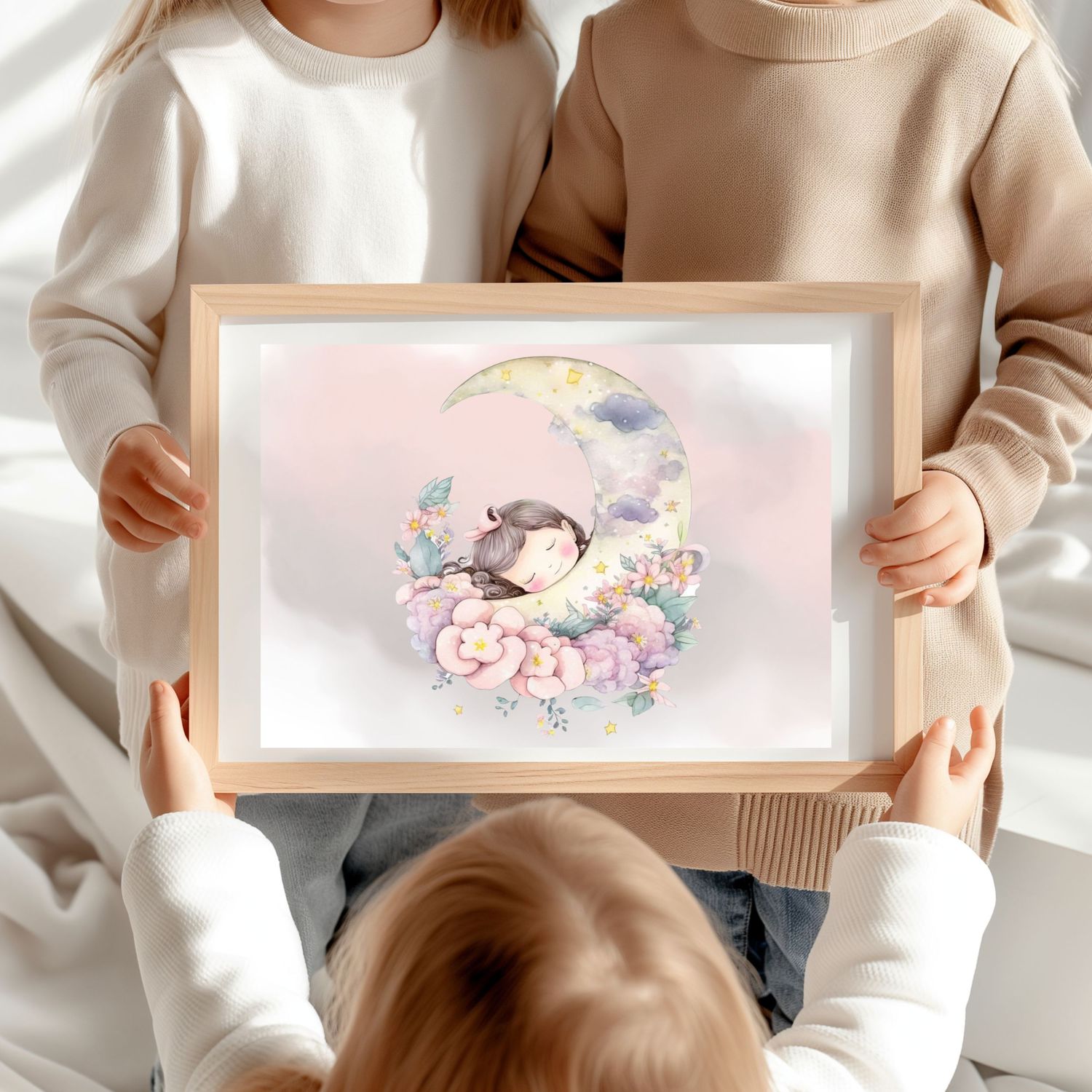 Floral Moon Design 5 Nursery Bedroom Decor Print