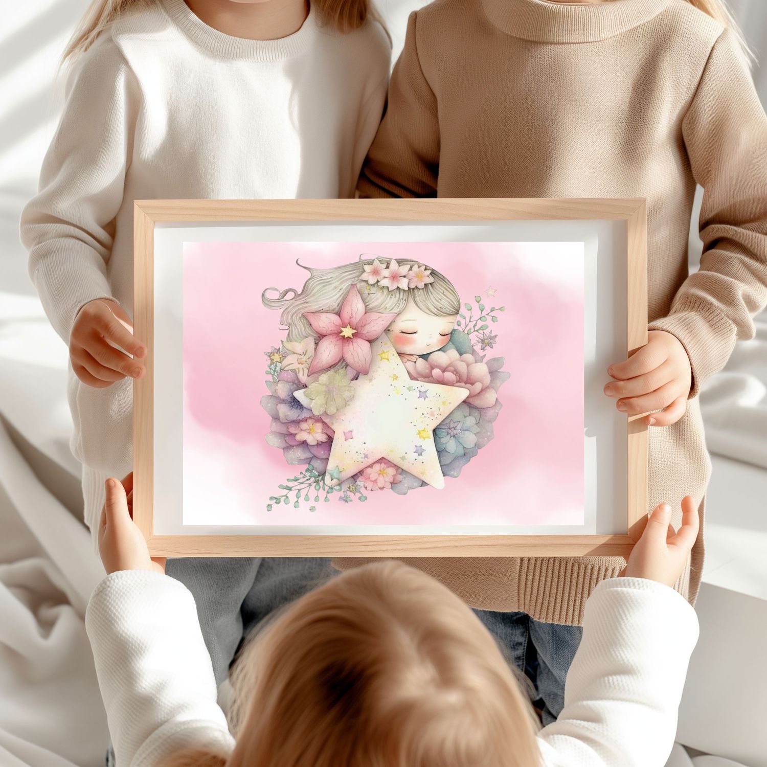 Floral Star Sleepy Girl Design 2 Nursery Bedroom Decor Print