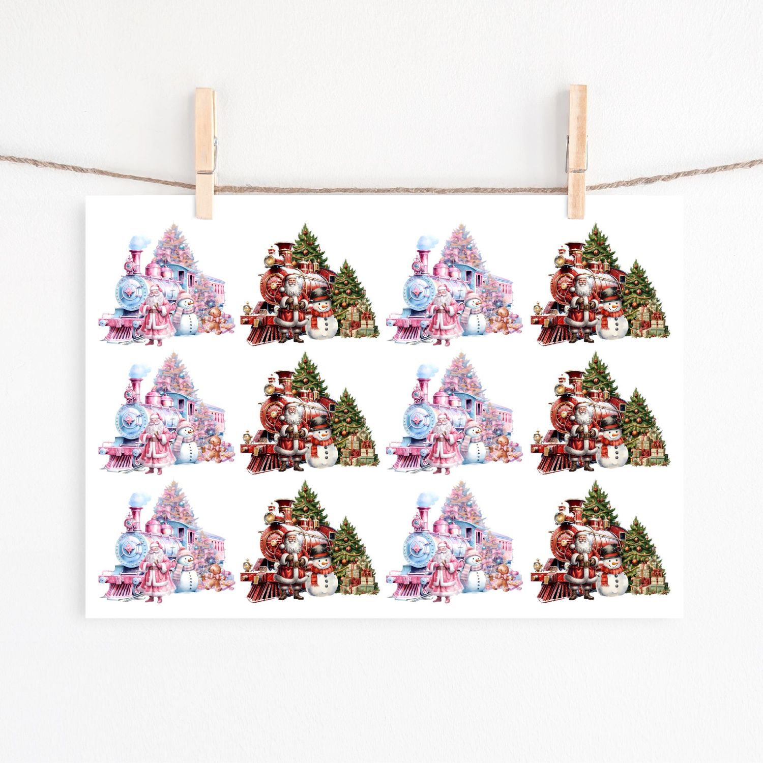 Santa Train Sheet UVDTF or DTF Decals