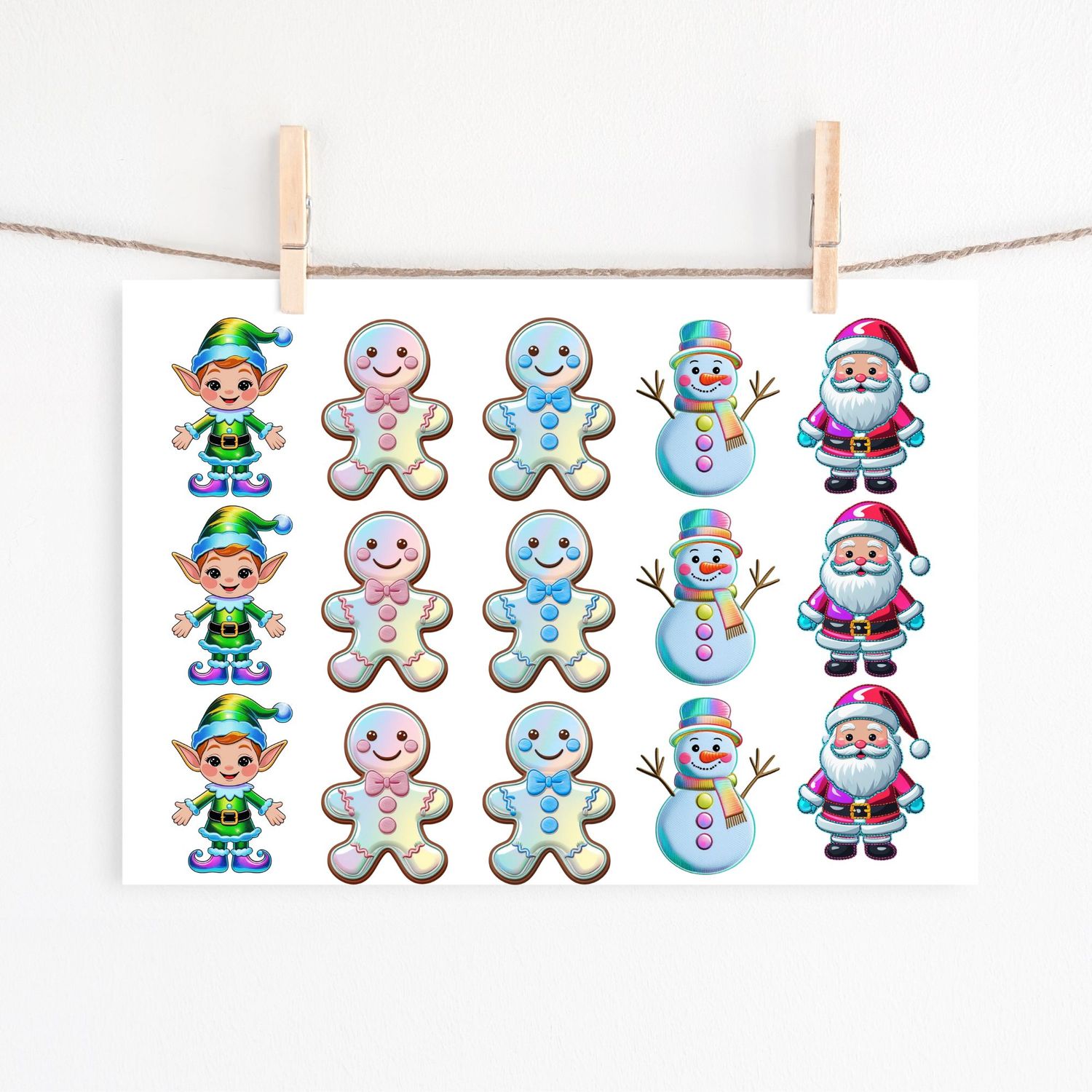 Holographic Christmas Mix Effect Sheet UVDTF or DTF Decals
