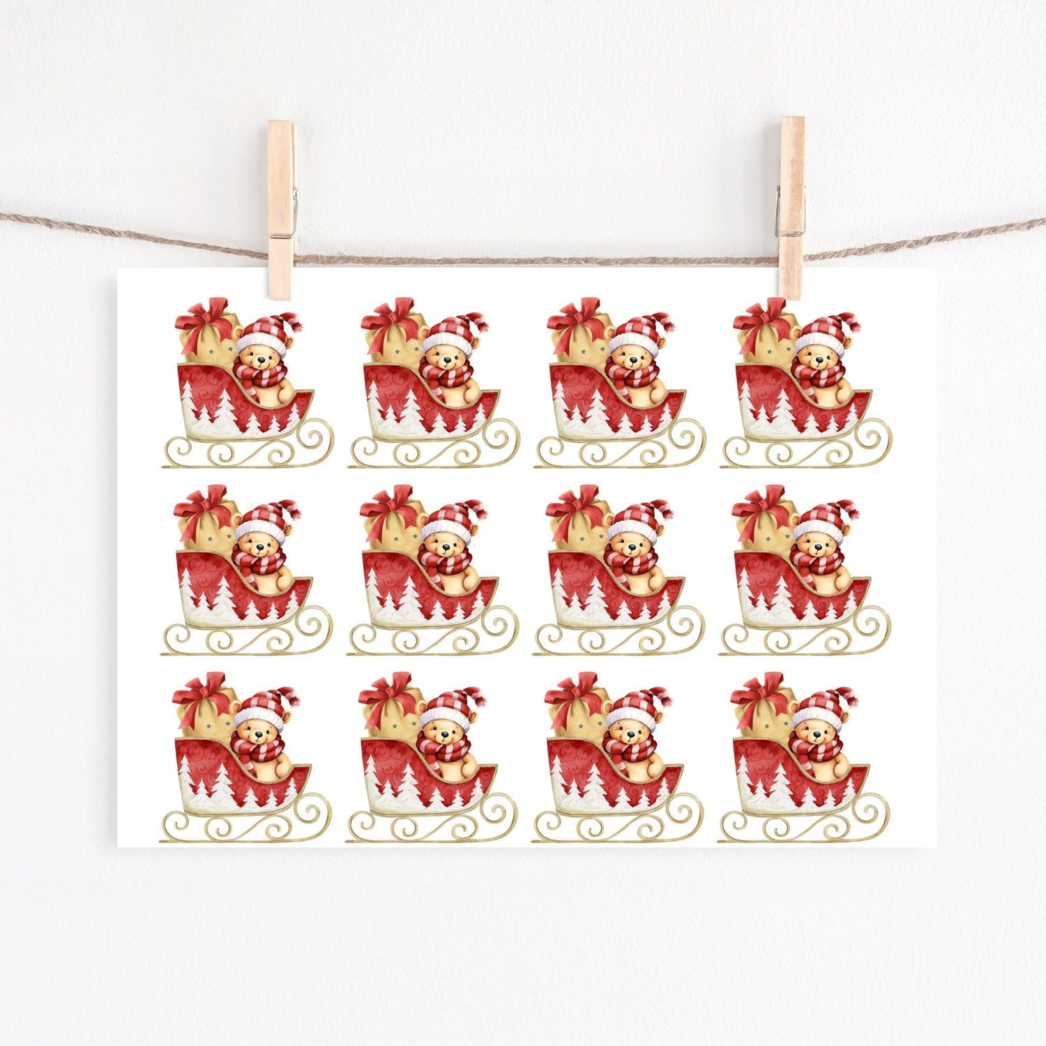 Teddy Sleigh Sheet UVDTF or DTF Decals