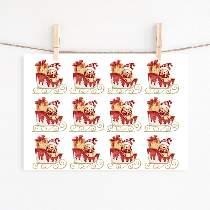 Teddy Sleigh Sheet UVDTF or DTF Decals