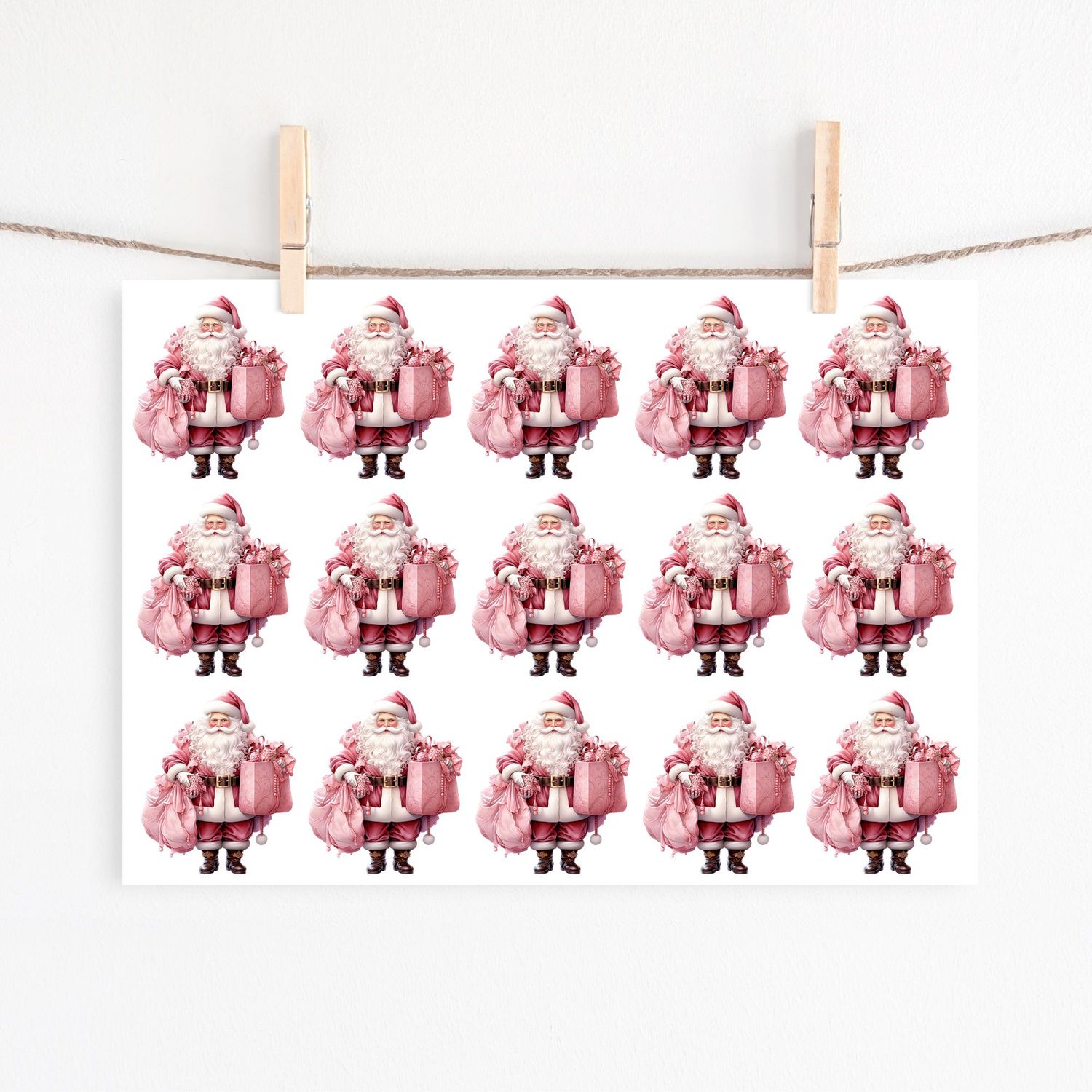 Pink Santa Sheet UVDTF or DTF Decals