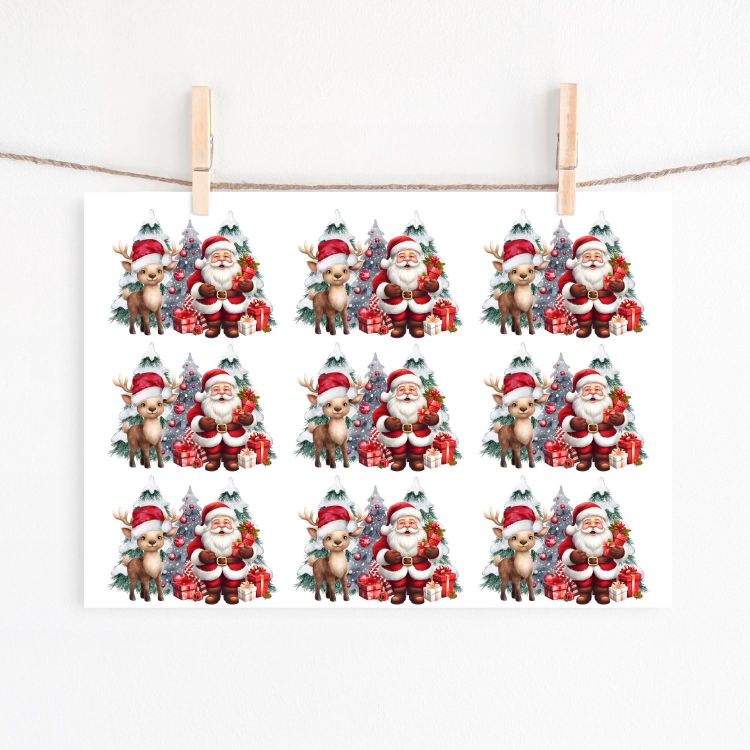 Santa &amp; Reindeer Sheet UVDTF or DTF Decals