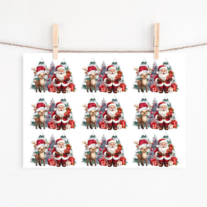 Santa &amp; Reindeer Sheet UVDTF or DTF Decals