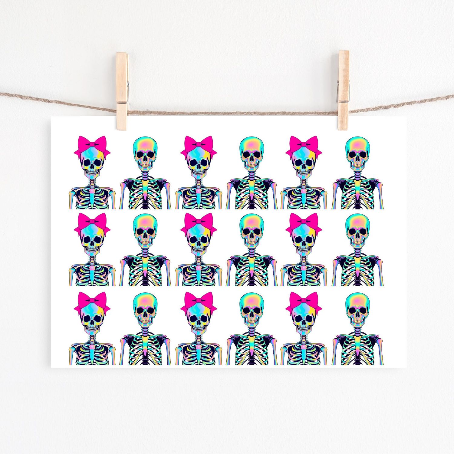 Halloween Iridescent Effect Skeleton Lady &amp; Man UVDTF or DTF Decal