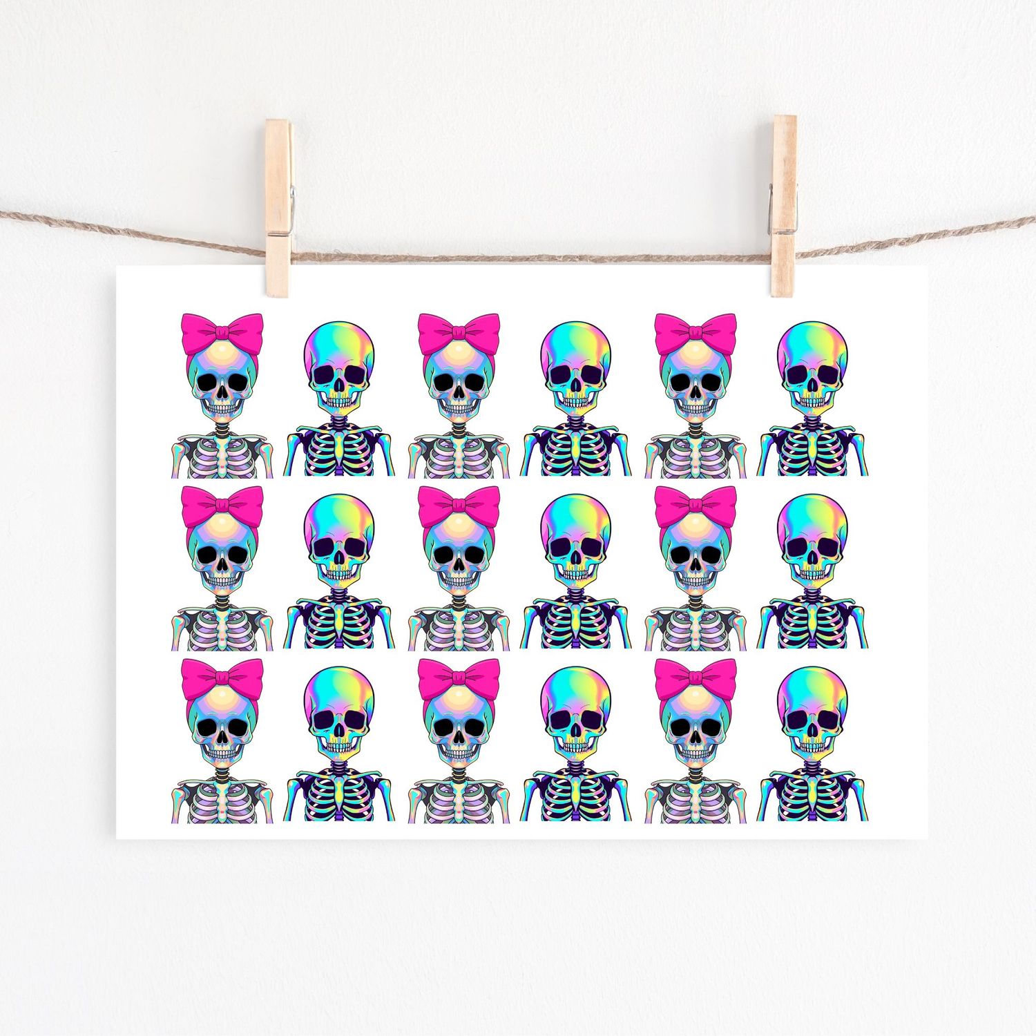 Halloween Iridescent Effect Skeleton Girl &amp; Boy UVDTF or DTF Decal