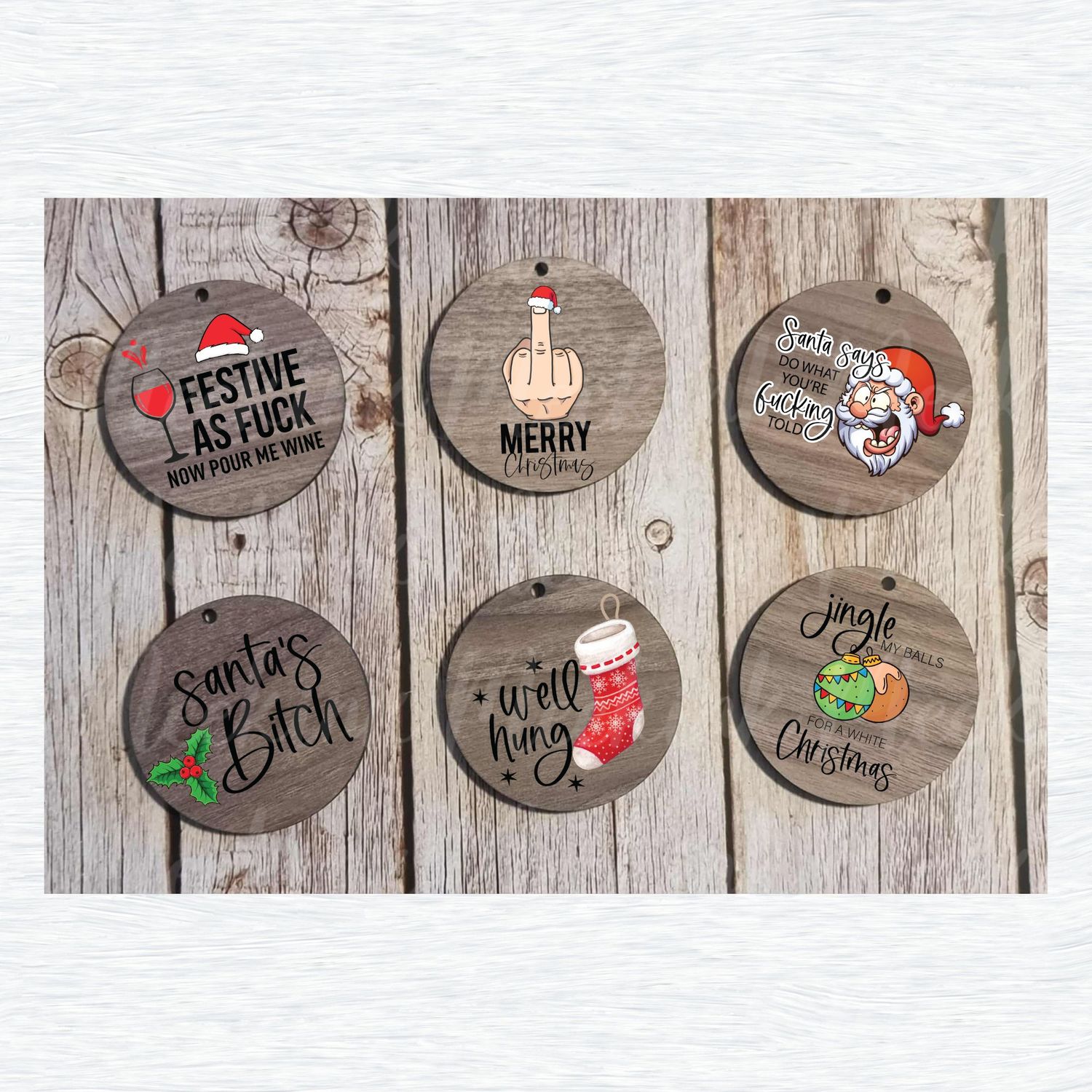 Sweary Christmas Set of 6 Decals Option 2 UVDTF or DTF Decal
