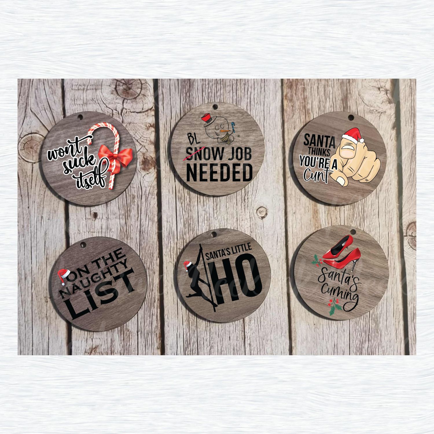 Sweary Christmas Set of 6 Decals Option 1 UVDTF or DTF Decal