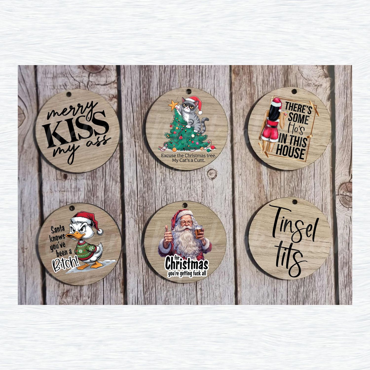 Sweary Christmas Set of 6 Decals Option 4 UVDTF or DTF Decal
