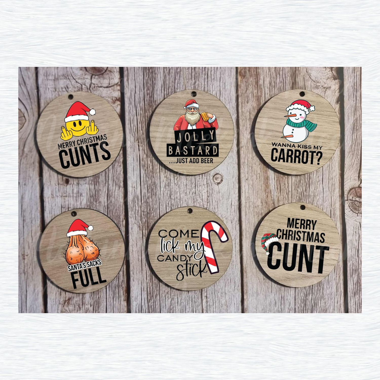 Sweary Christmas Set of 6 Decals Option 3 UVDTF or DTF Decal