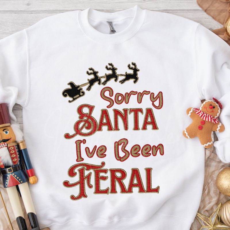 4X Faux Embroidery Effect Santa I&#39;ve Been Feral DTF Decals