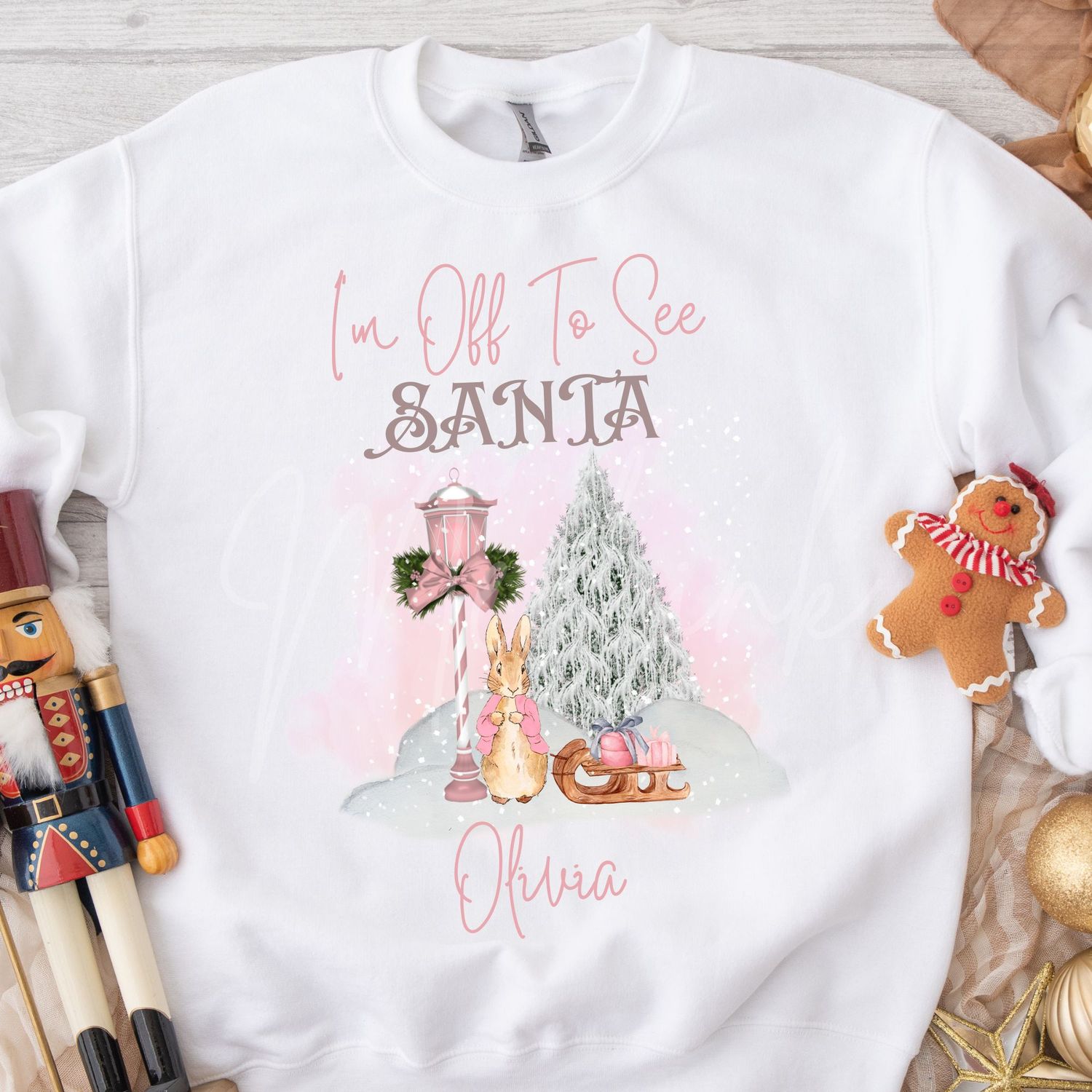 I&#39;m Off To See Santa Pink Snow Scene DTF Decal