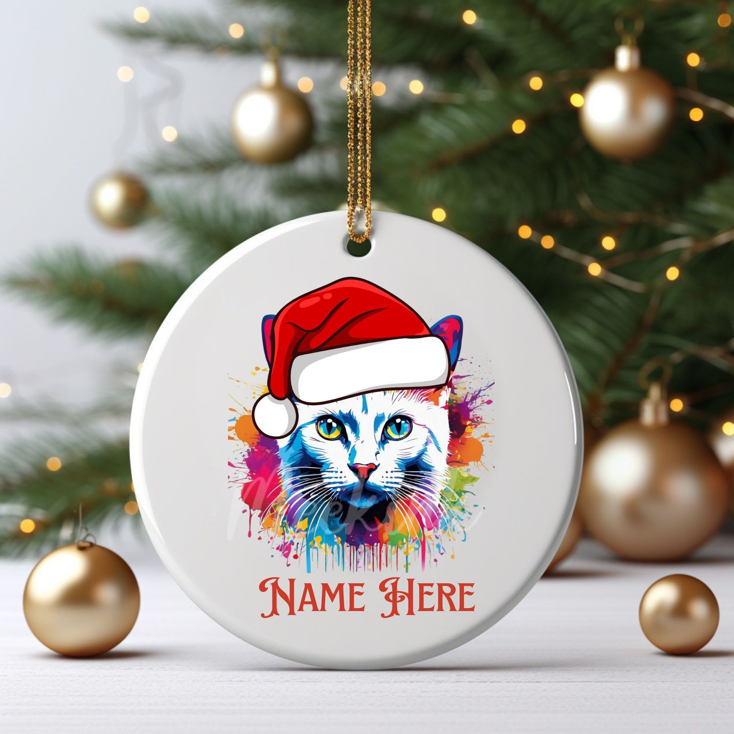 Santa Hat Cat UVDTF or DTF Decal