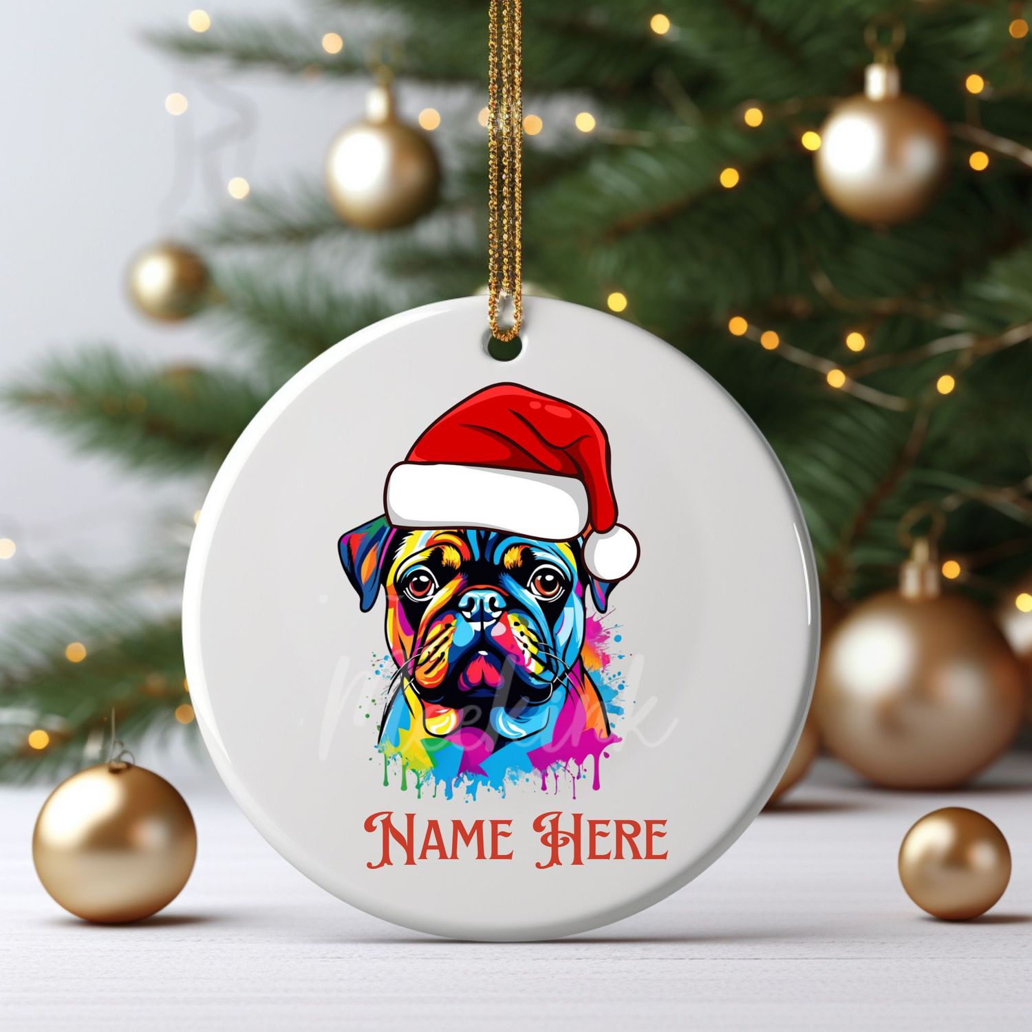 Santa Hat Pug UVDTF or DTF Decal