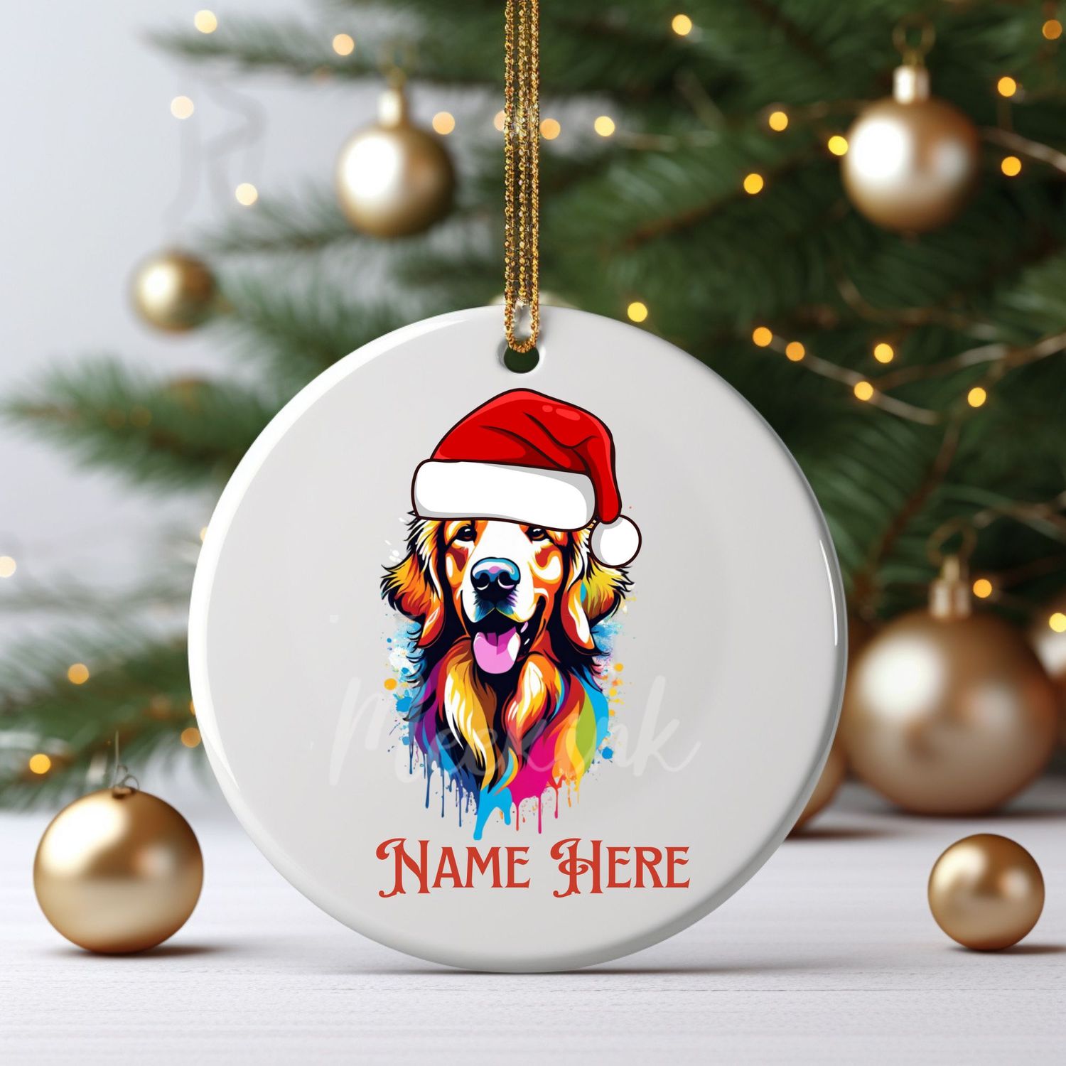Santa Hat Golden Retriever UVDTF or DTF Decal