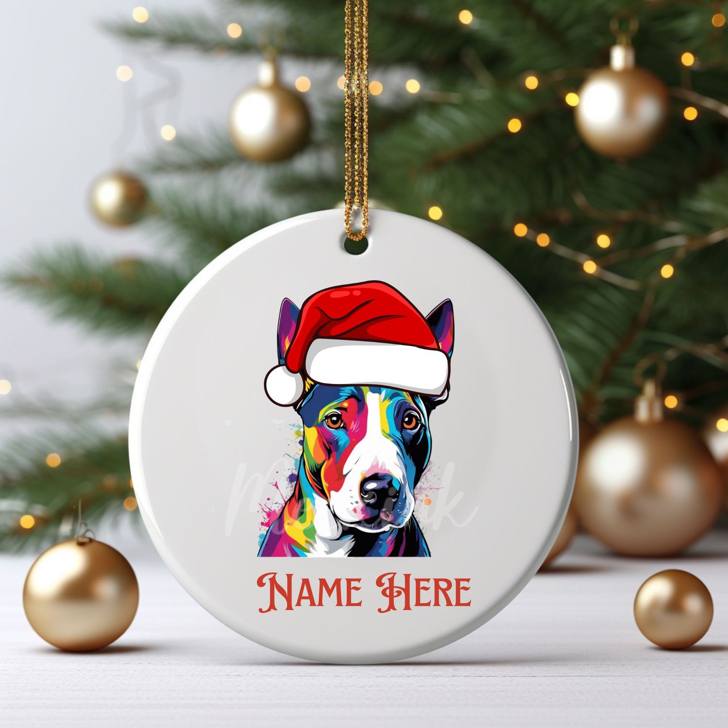 Santa Hat Bull Terrier UVDTF or DTF Decal