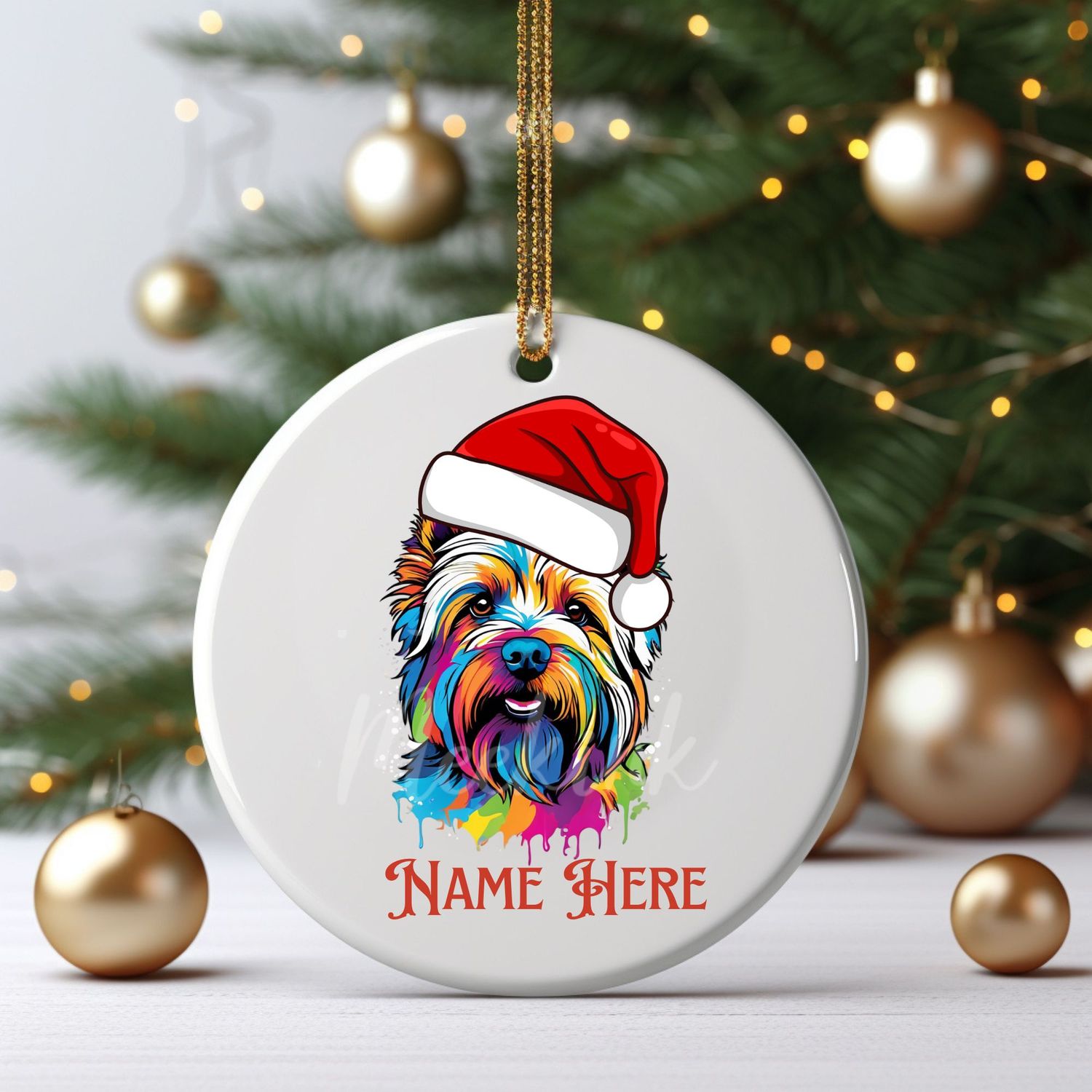 Santa Hat Yorkshire Terrier UVDTF or DTF Decal