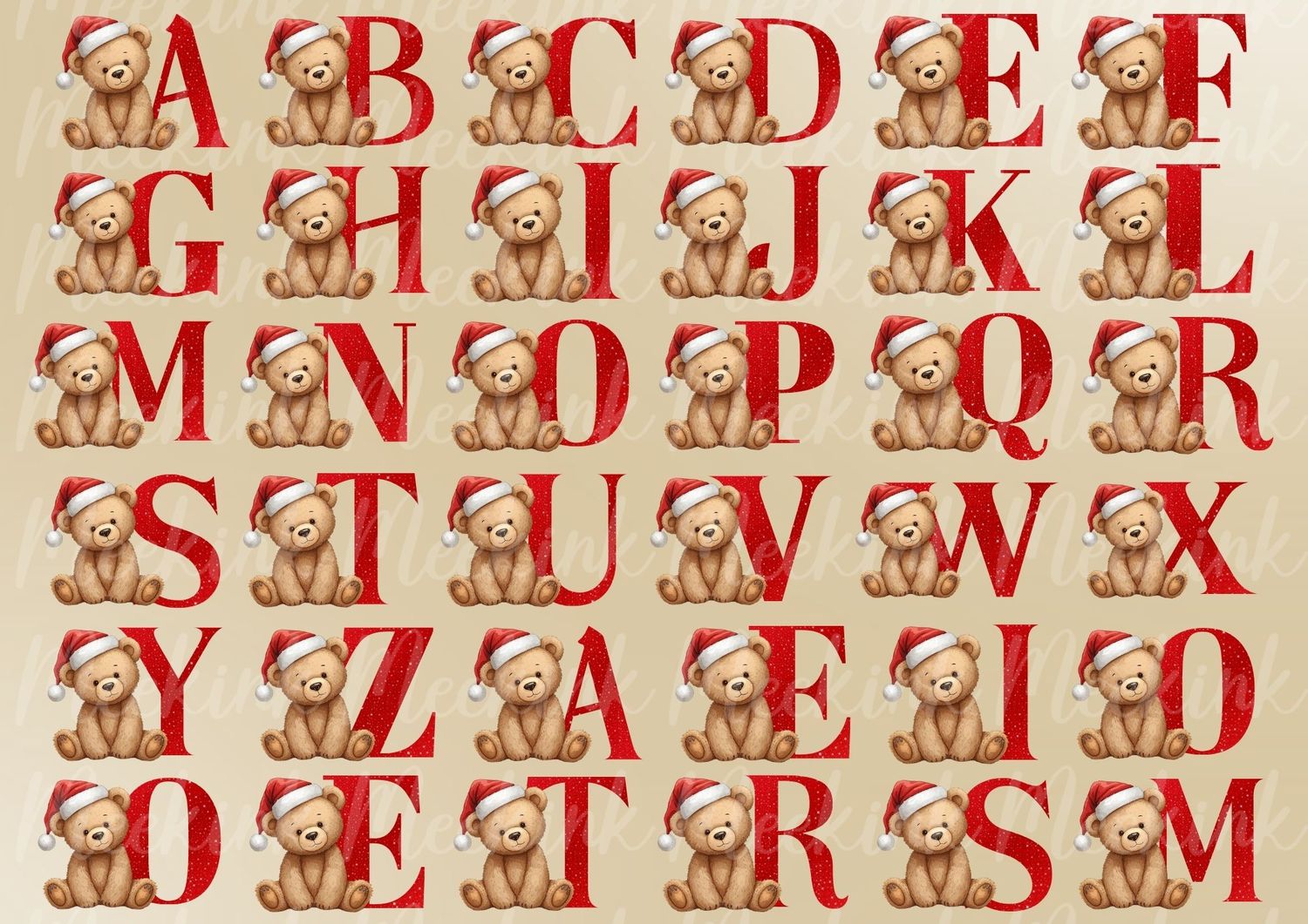 Teddy Alphabet A4 DTF Decals