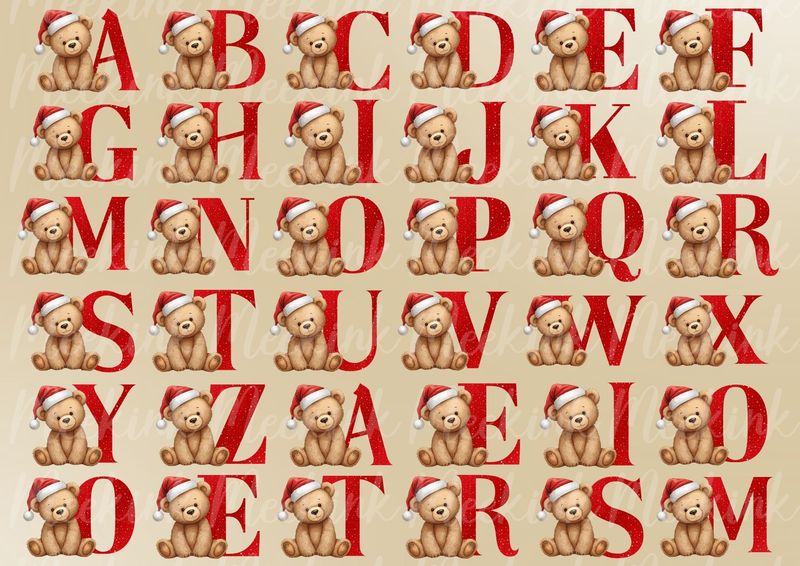 Teddy Alphabet A4 Hair Bow DTF Decals