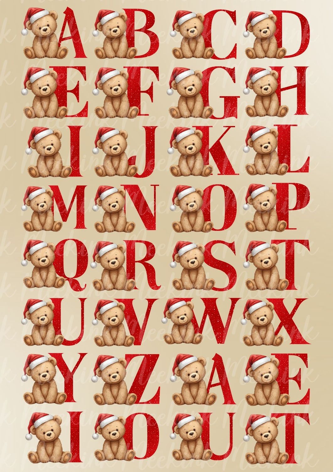 Teddy Alphabet Sheet A3 UVDTF or DTF Decals