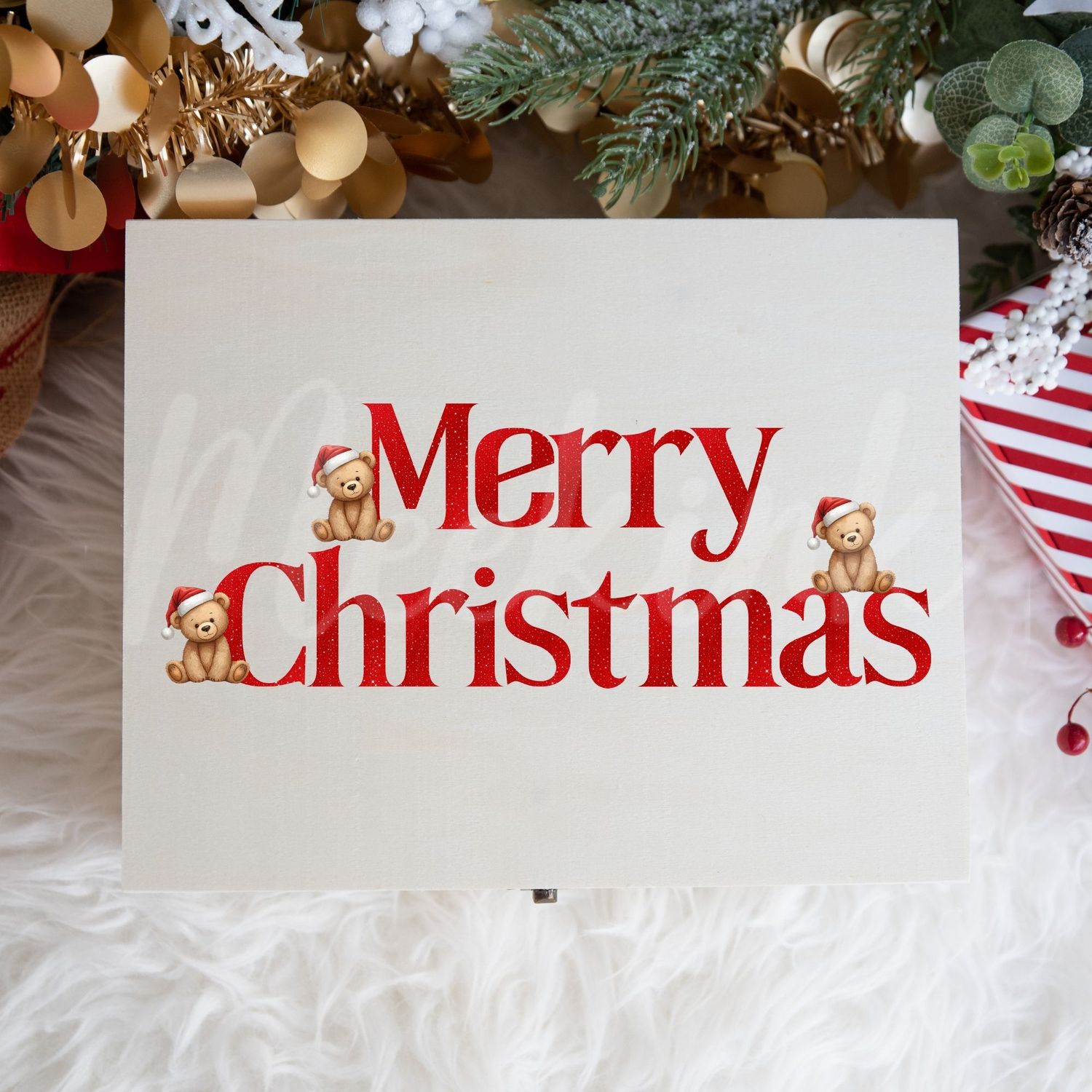 Merry Christmas Teddy Box UVDTF or DTF Decal