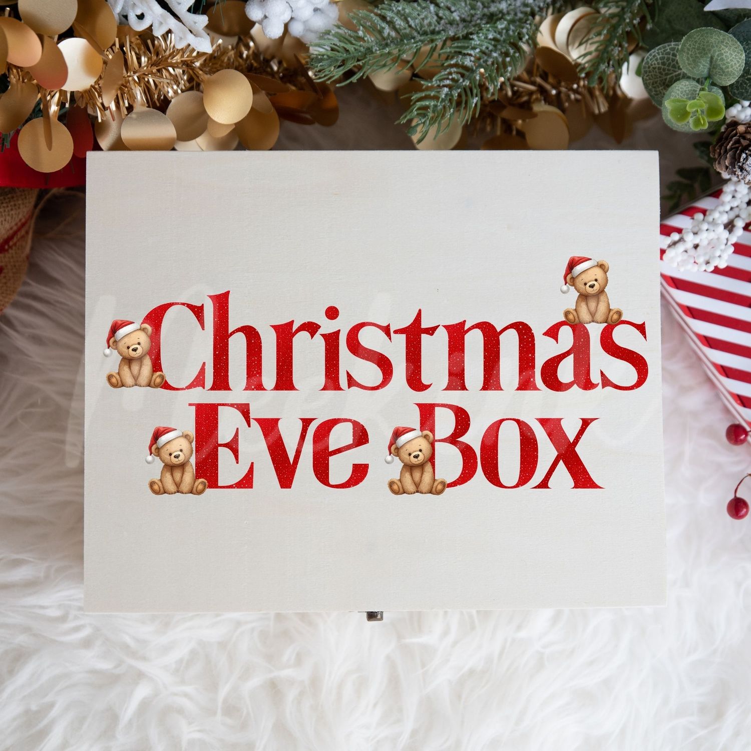 Teddy Christmas Eve Box UVDTF or DTF Decal