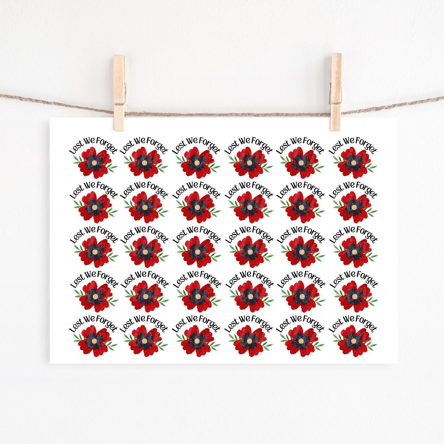 Lest We Forget Poppy Memorial UVDTF or DTF Decal A4 Sheet