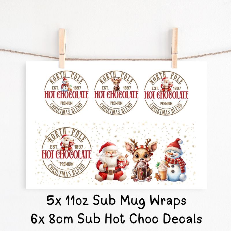 Christmas Hot Chocolate 11oz Mug Wraps &amp; Decals Sublimation Print&#39;s