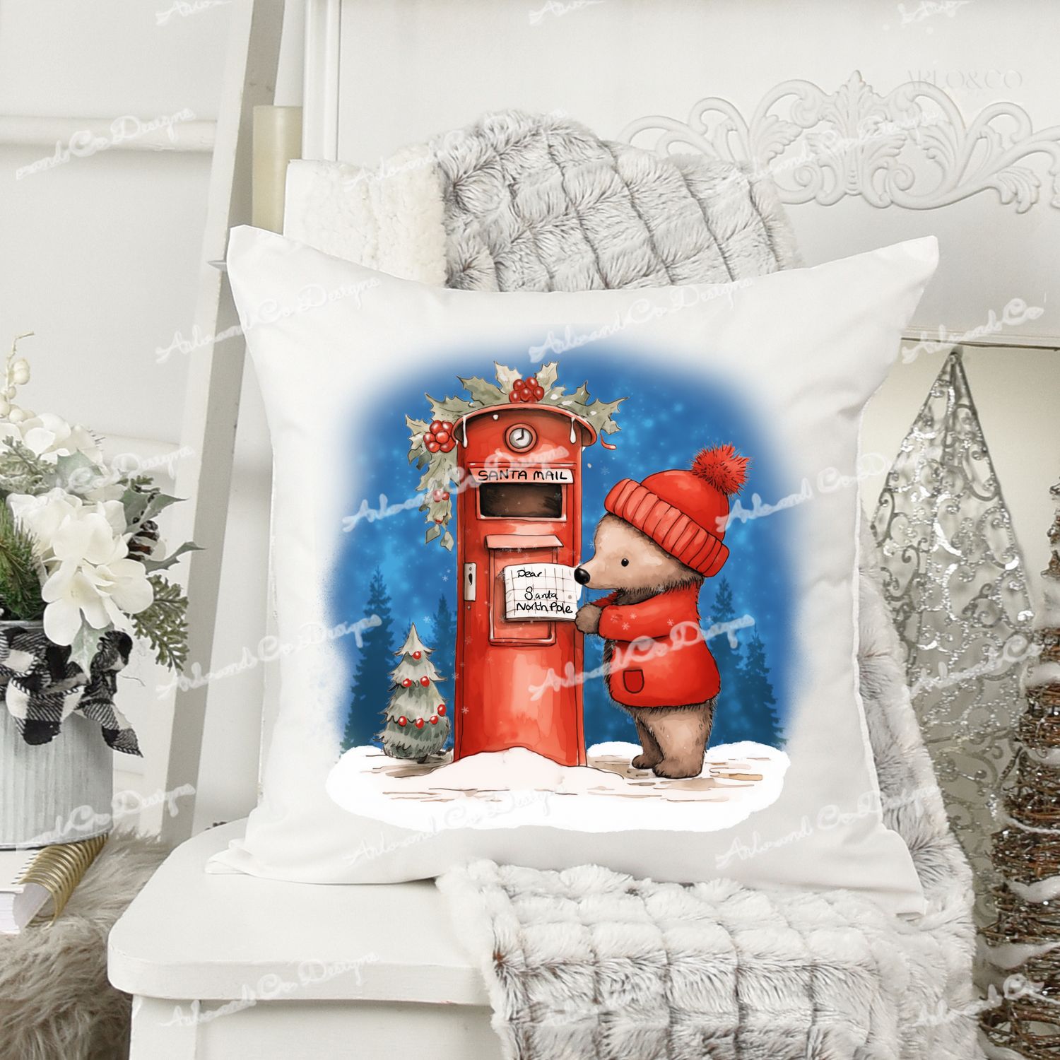christmas-post-bear-clipart-digital-download