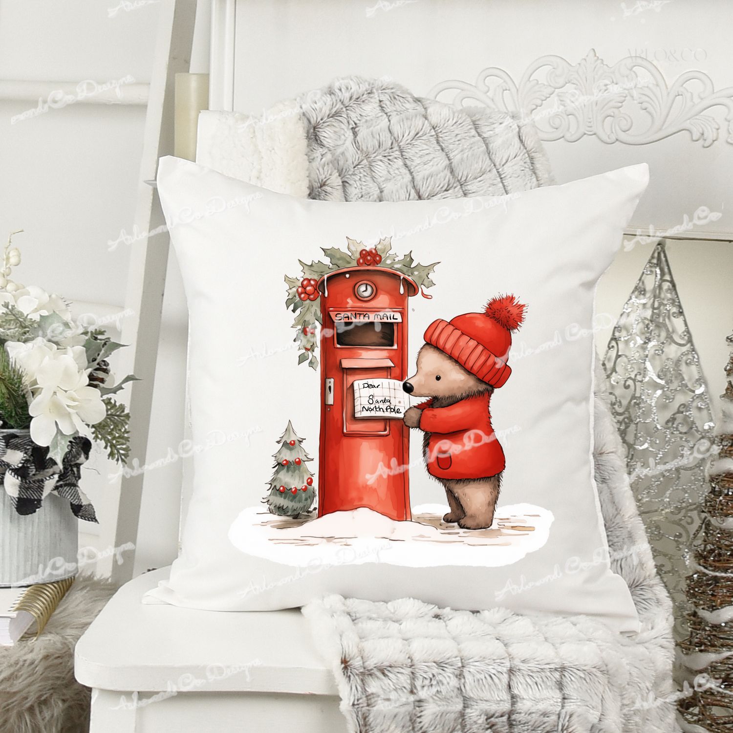 christmas-post-bear-clipart-digital-download