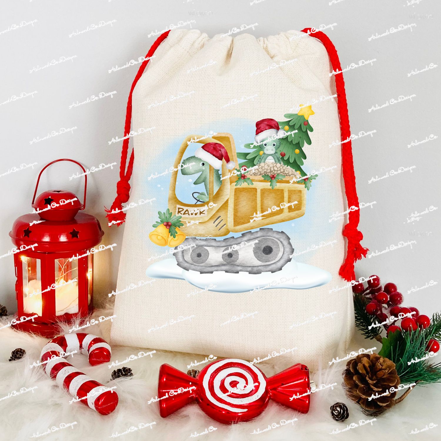 cute-christmas-dinoexcavator-clipart-digital-download
