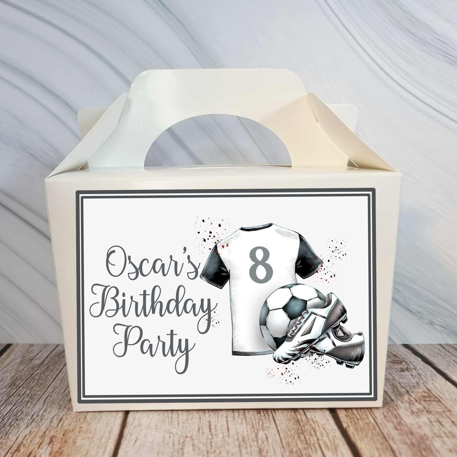 Football Black &amp; Grey Birthday Party Box Sticker
