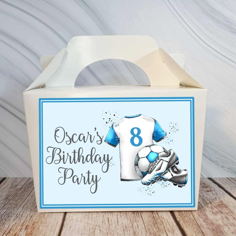 Football Blue Birthday Party Box Sticker