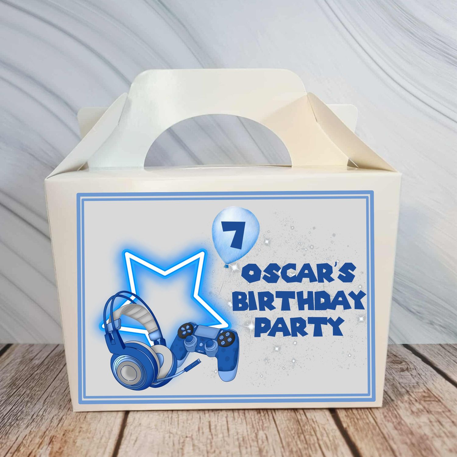 Blue Gamer Birthday Party Box Sticker