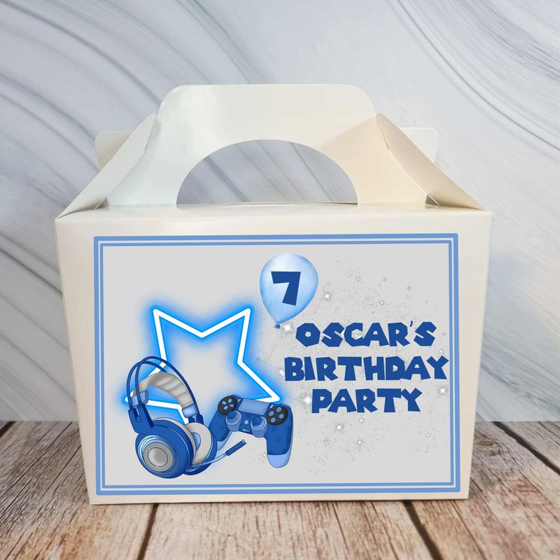 Blue Gamer Birthday Party Box Sticker