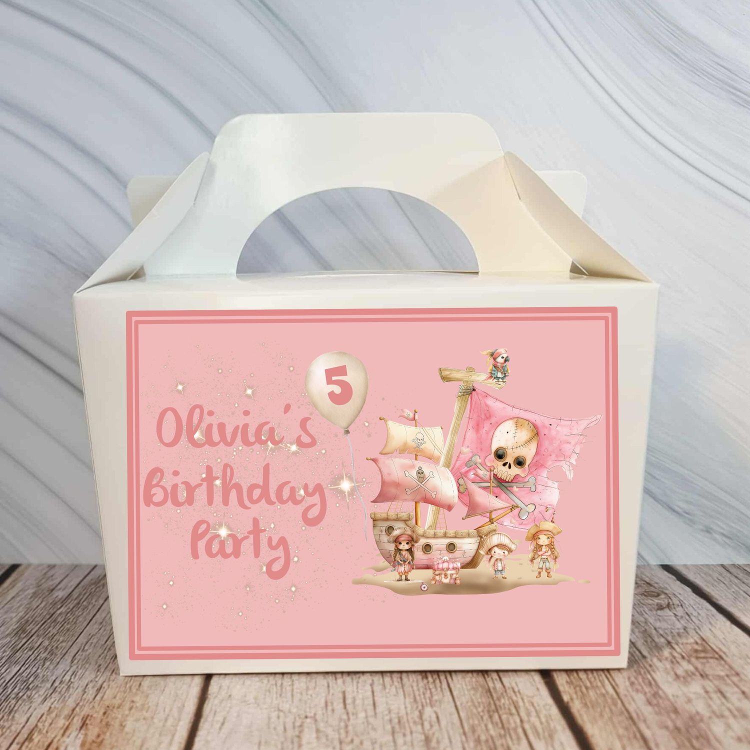 Pink Pirate Birthday Party Box Sticker