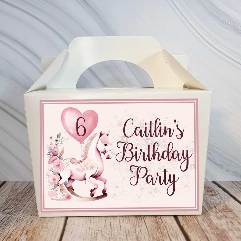 Floral Rocking Horse Birthday Party Box Sticker